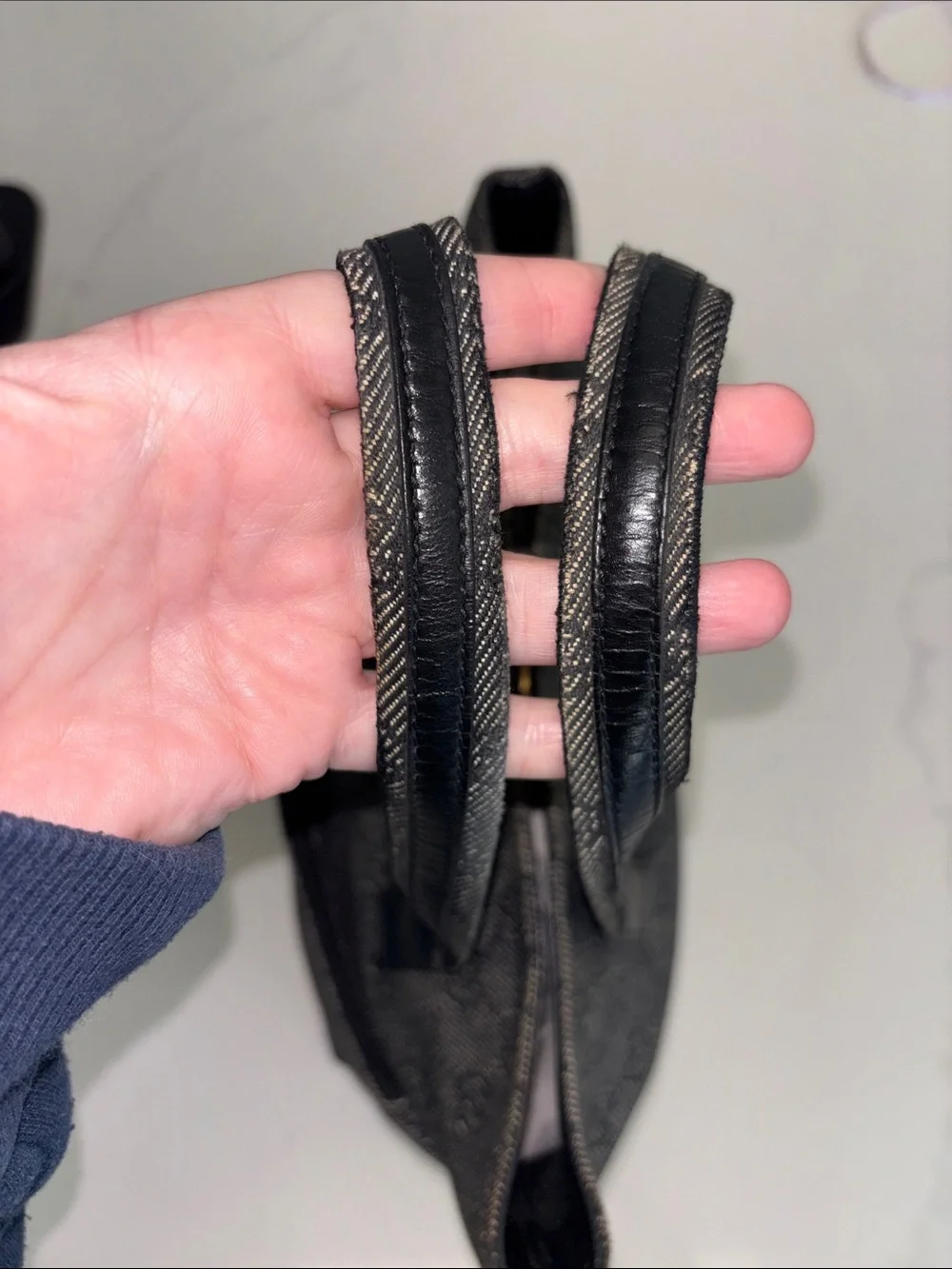 Gucci GG black small Denim Double Pocket top handle Tote